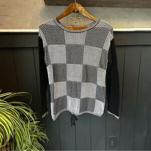 Christopher & Banks Black and White Squares Knit Top Tie Front size‎ M